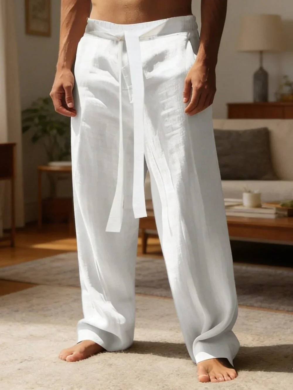 White Glamorous Men's Hip-Hop Loose Casual Sports Long Pants